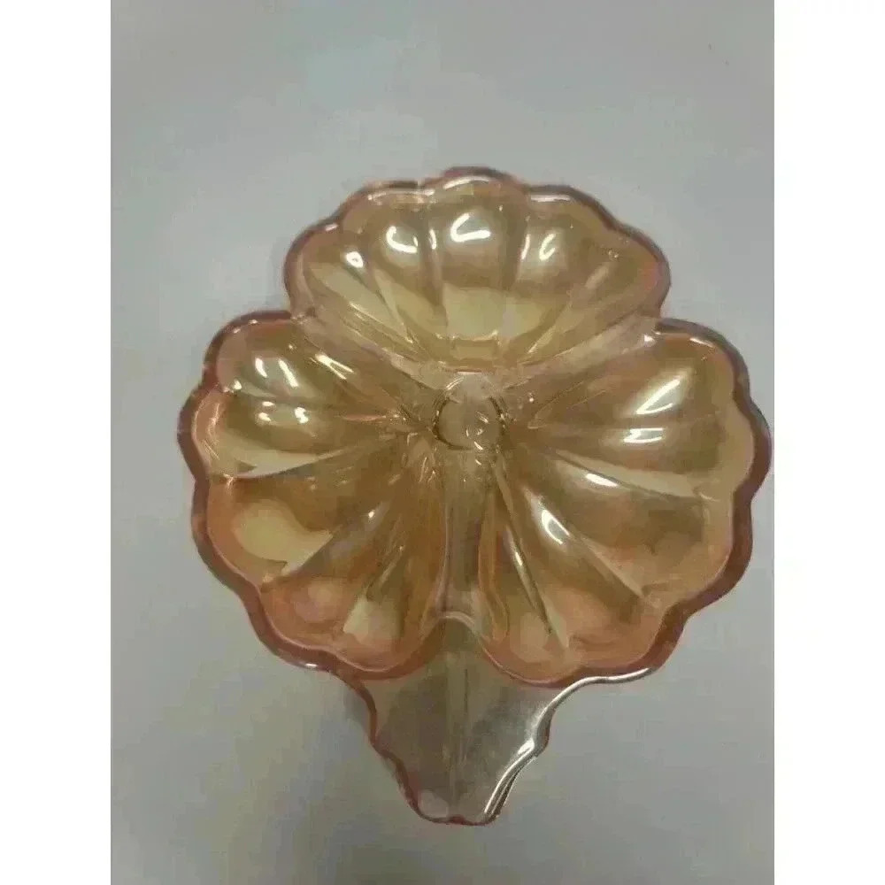Vintage Carnival Glass Leaf Pattern Separated Candy Dish Orange Peach MCM Retro - Picture 2 of 5